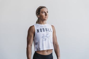 Nobull Muscle Tie-Dye Women's Tank Tops White | Australia (JF3817)